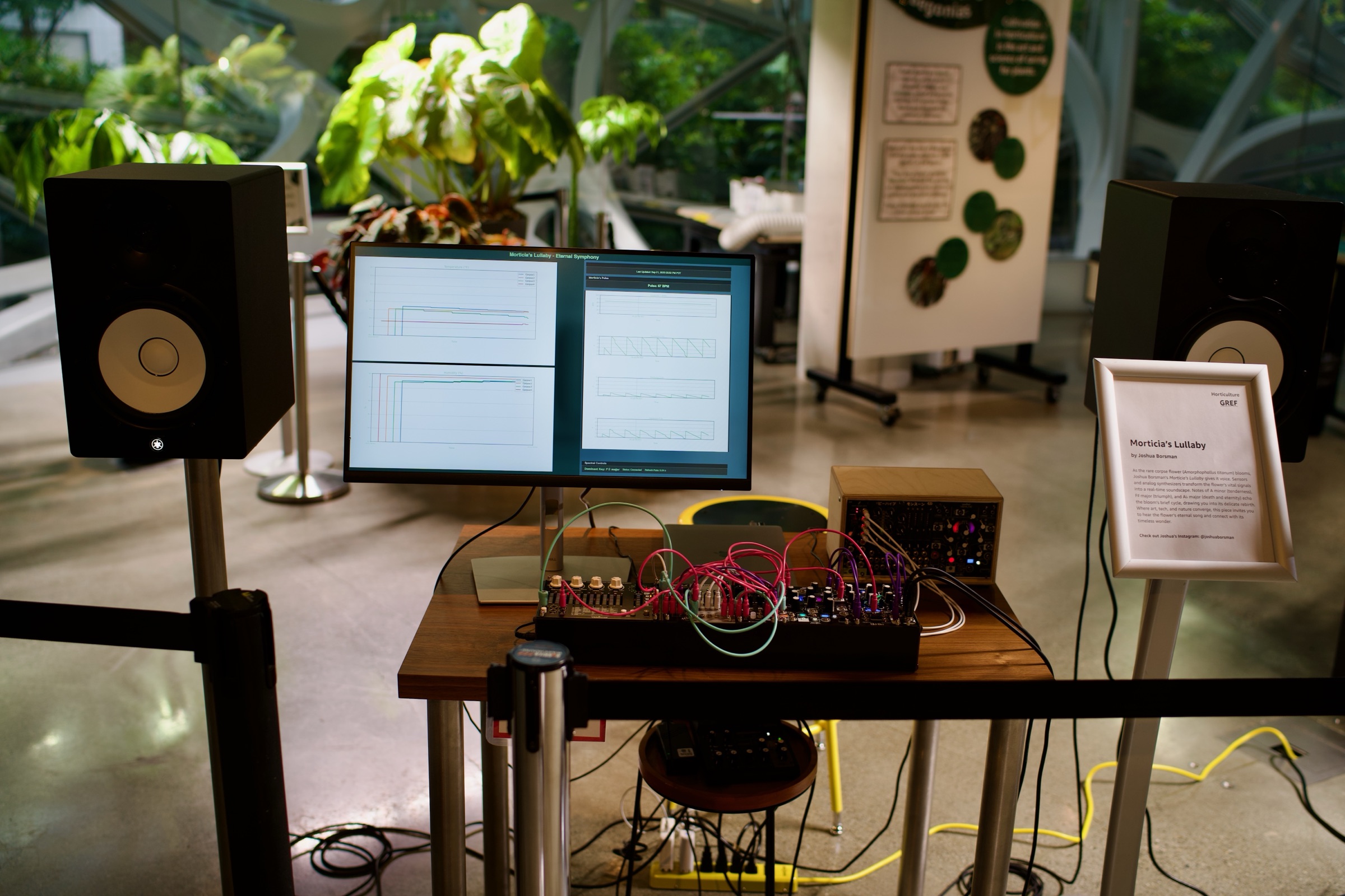 Full instrument setup with studio monitors