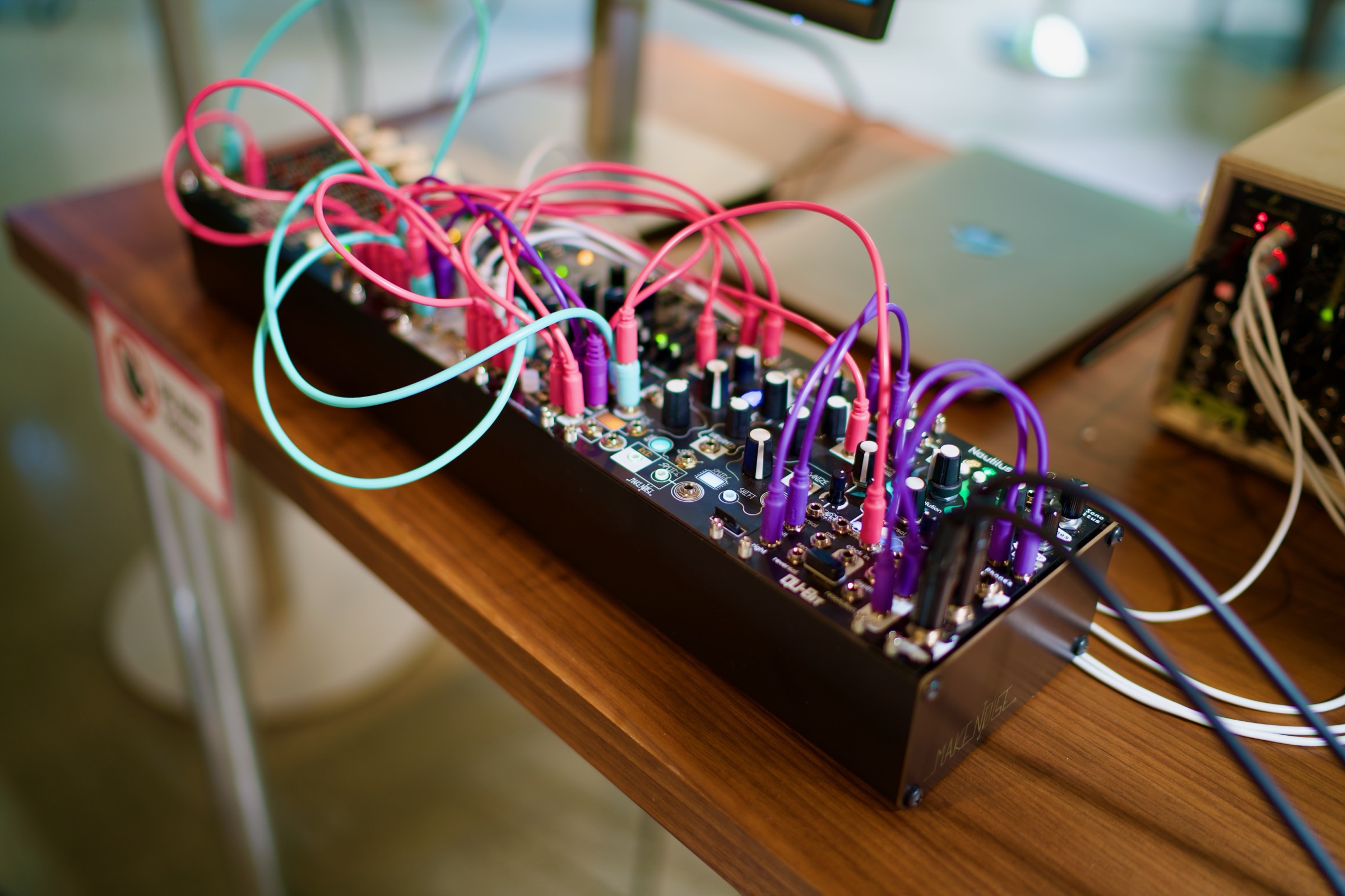 Eurorack modular synthesizer with patch cables
